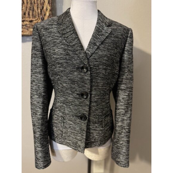 Kasper Suit Jacket Blazer 14 Black Metallic Gold Fleck Classic 3 Button Stretch - Picture 10 of 11